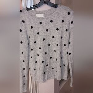 Cynthia Rowley Cashmere Sweater XL Grey Black Polka Dots